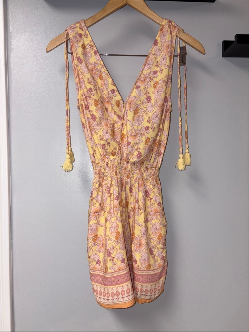 Floral Sleeveless Yellow/Pink Shorts Jumper Sz S